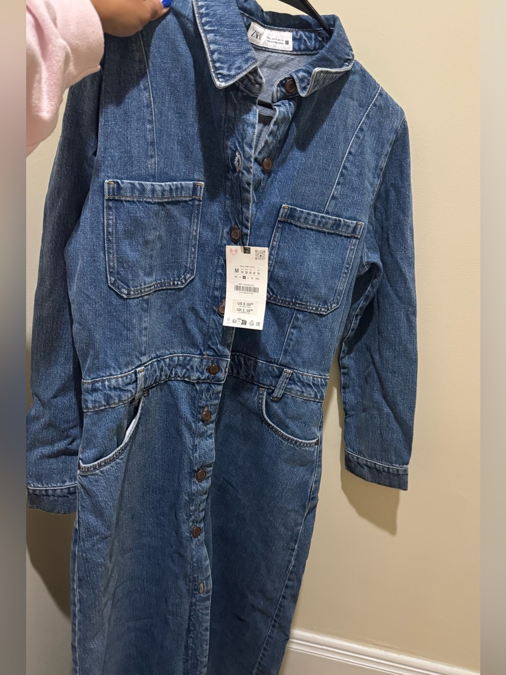 Zara Blue Denim Utility Button-Front Dress